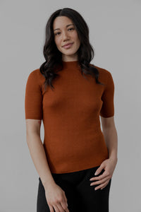Mock Ribbed Pullover In Ultra Fine Alpaca Silk - Rust