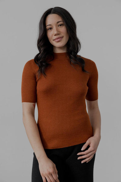 Mock Ribbed Pullover In Ultra Fine Alpaca Silk - Rust