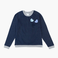 Adult Embroidered Crewneck Sweatshirt - Valentine's Day Blue Hearts