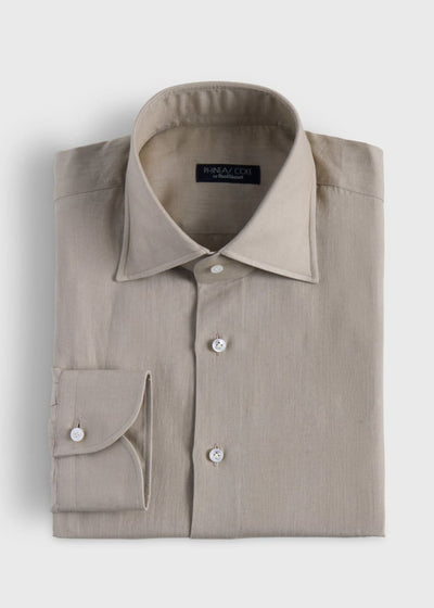 100% Linen Soft Shirt Geneva Collar - Tan - Collared Shirt