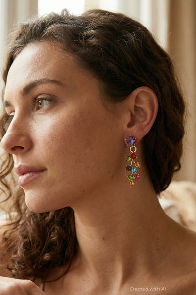 18k gold multi color cluster drop earrings - FINAL SALE - One Size - Earrings