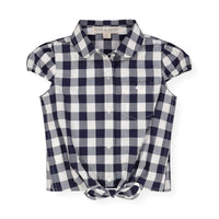 Tie-Front Button Down Top - Navy Check