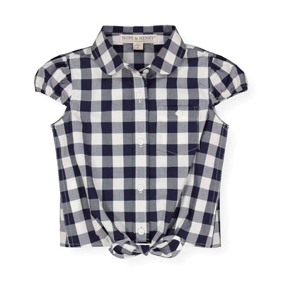 Tie-Front Button Down Top - Navy Check