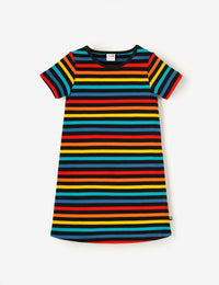 Organic Cosy Rib Dress - Black Multistripe