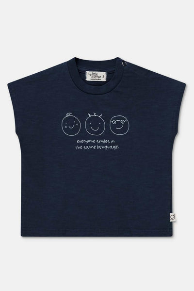 Print slub baby t-shirt smiles - Dark blue