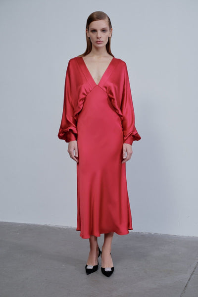 Mila V Neck Satin Dress - Red