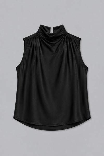 Silky Cowl Neck Top - Black
