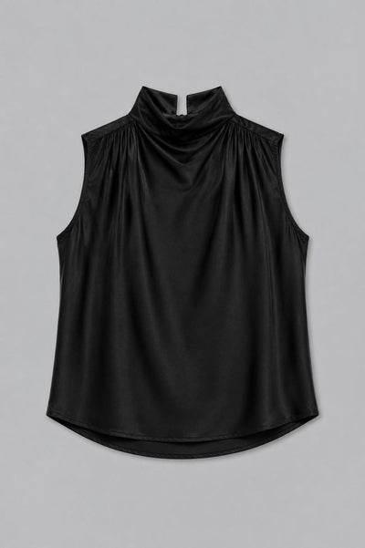 Silky Cowl Neck Top - Black