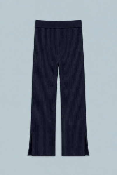 Cashmere Ribbed Pant With Slit - Black