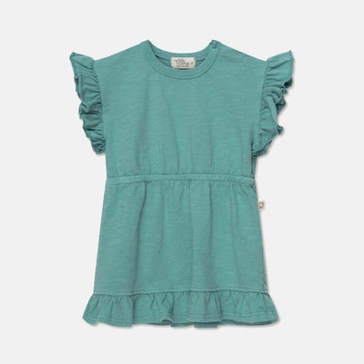 Slub Ruffle Dress - Green - Dresses