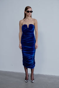 Luce Velvet Midi Dress - Blue