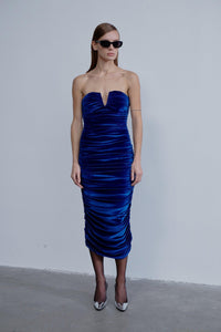 Luce Velvet Midi Dress - Blue