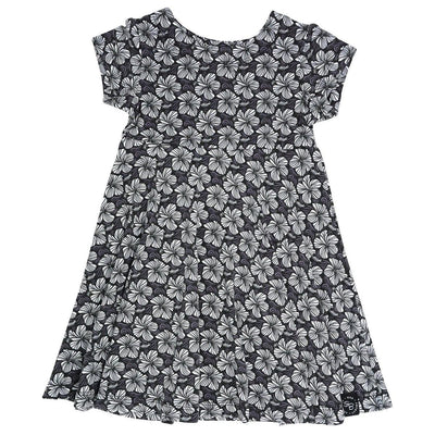 Swirly Girl Short Sleeve Dress - Black Hibiscus - Dresses
