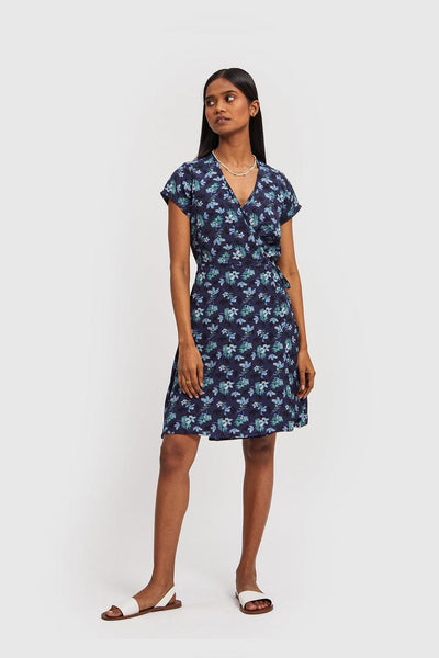 Short Wrap Dress Midnight Florals - Midnight Florals