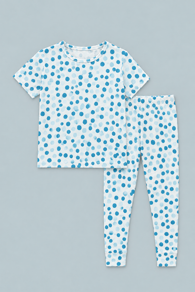 Big Kid Pajama S/S - Polka Dot Blue