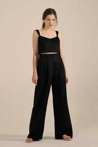 Mia French Linen Twill Crop Top - Black