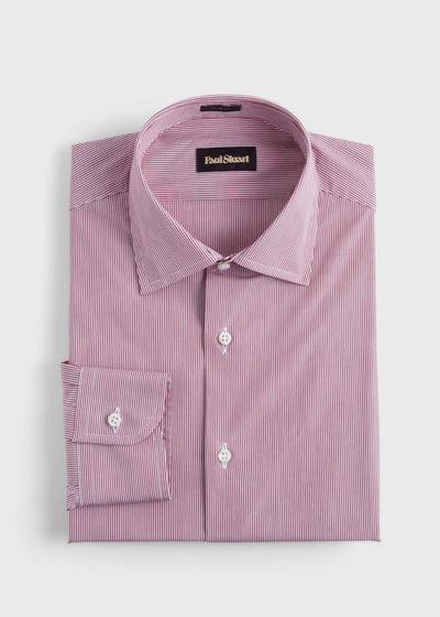 Fine Stripe Slim Fit Dress Shirt - Red