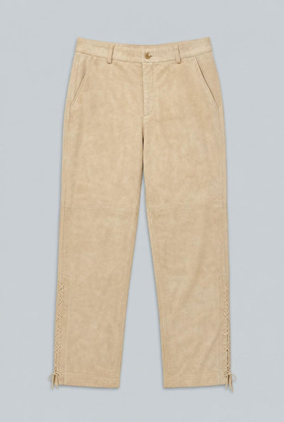 Suede Tie-Up Side Button Trousers - Beige