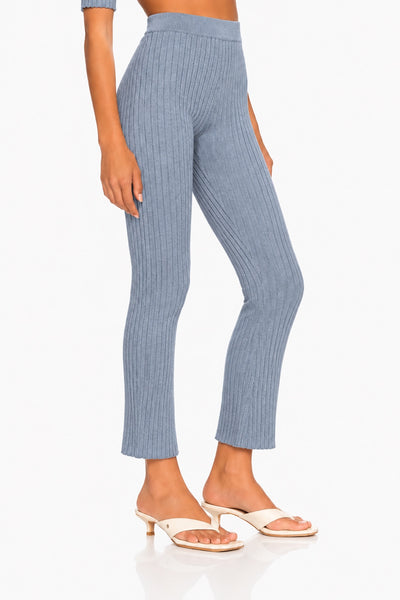 Cashmere Blend Ribbed Pants - Slate Blue