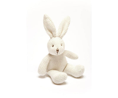 Knitted Organic Cotton White Bunny Baby Rattle - One Size - ’Stuffed Animal - Baby Kids Adult’