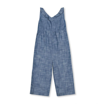 Ruffle Neck Organic Jumpsuit - Chambray - Jumpsuit
