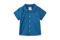 Baby SS Organic Cotton Woven Peter Pan Collared Shirt - Navy Blue