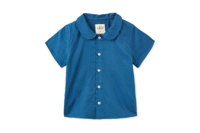 Baby SS Organic Cotton Woven Peter Pan Collared Shirt - Navy Blue - Collared Shirt