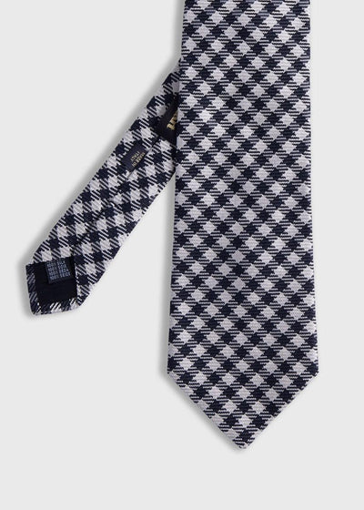 Woven Silk Small Check Tie - Black