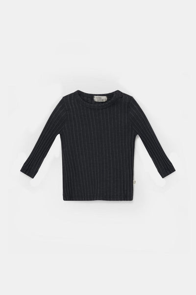 Organic rib baby crewneck t-shirt - Dark grey