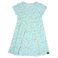 Swirly Girl Short Sleeve Dress - Little Slugger Aqua