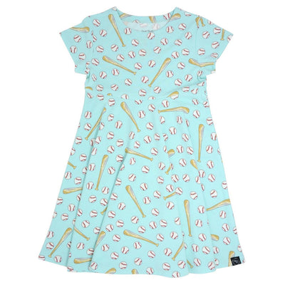 Swirly Girl Short Sleeve Dress - Little Slugger Aqua