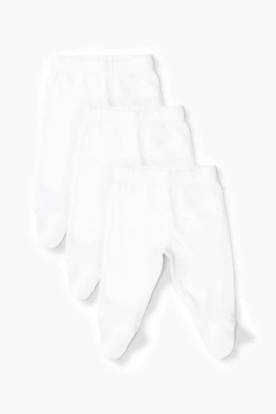 3-Pack Footed Baby Pants - White