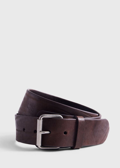 Wide Vintage Leather Belt - Dark Brown