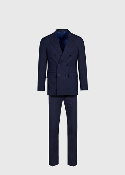 Stripe Wool Stretch Suit - Navy