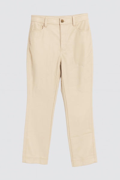Faux Leather Straight Leg Pants - Ecru