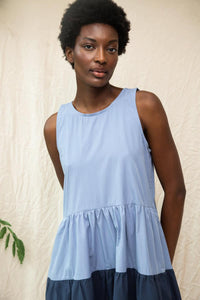 Noelle Organic Cotton Dress - Washed Blue and Midnight