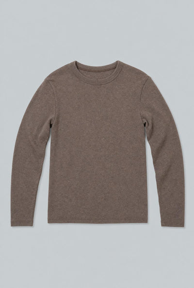 Long Sleeve Crew Neck Tee - Heathered Brown