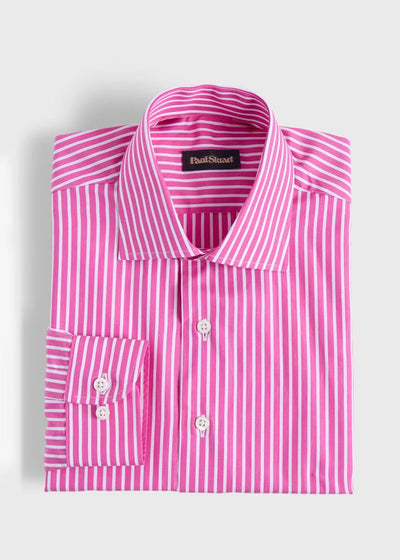 Cotton Vertical Stripe Sport Shirt - Fuchsia - Collared Shirt