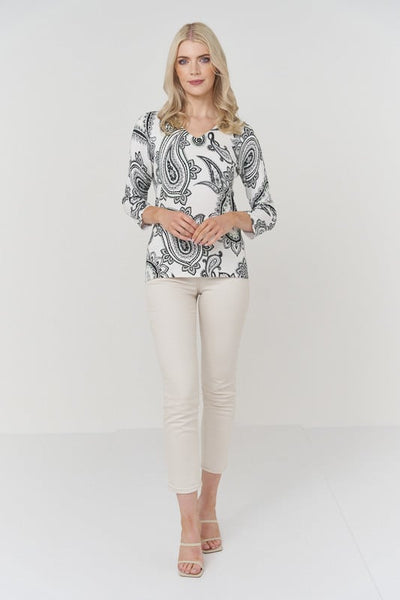 Pippa Paisley V Neck - Optic White/Mint Print
