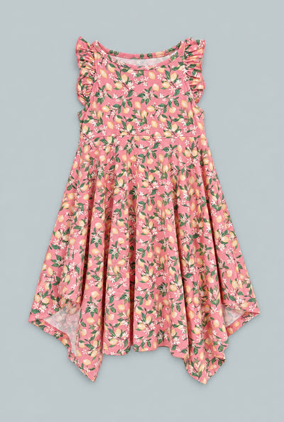 Lemon Floral Print Emma's Racerback Dress - Lemons Pink