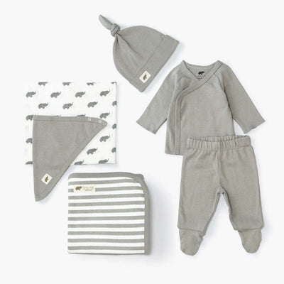 6-Piece Layette - Grey - Knot Hat