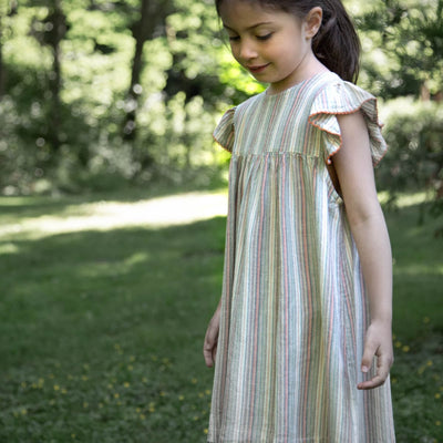 Girls' Flutter Sleeve Dress - Mint Green Stripe