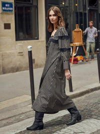 Tara Maxi Dress - Black & Khaki Stripe