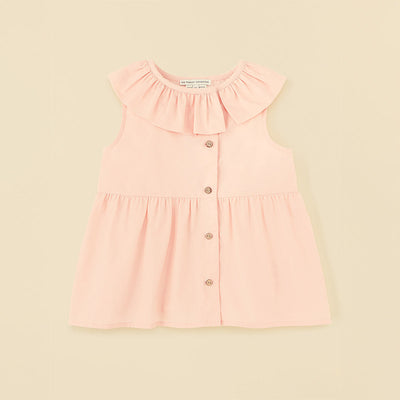 Organic Cotton Ruffle Neck Blouse - Coral Pink