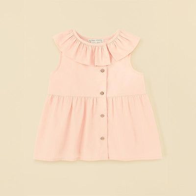 Organic Cotton Ruffle Neck Blouse - Coral Pink - Blouse