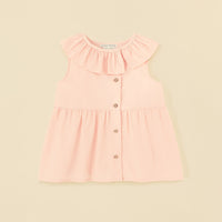 Organic Cotton Ruffle Neck Blouse - Coral Pink