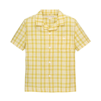 Baby Linen Short Sleeve Camp Shirt - Yellow Plaid Linen - Button Down Shirt