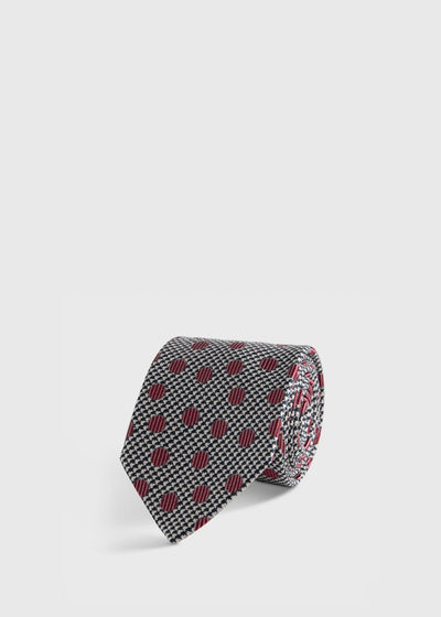 Circle and Houndstooth Silk Tie - Burgundy