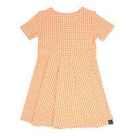 Swirly Girl Short Sleeve Dress - Gingham Orange