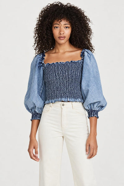 Smocked Long Sleeve Top - Blue